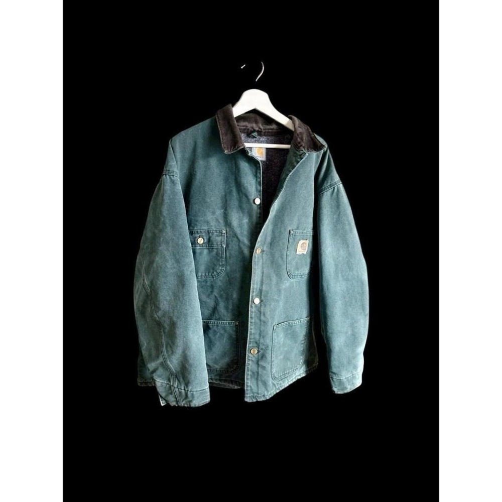 Vintage 90's Carhartt Chore Blanket Lined Canvas Jacket XL Moss Green Distressed